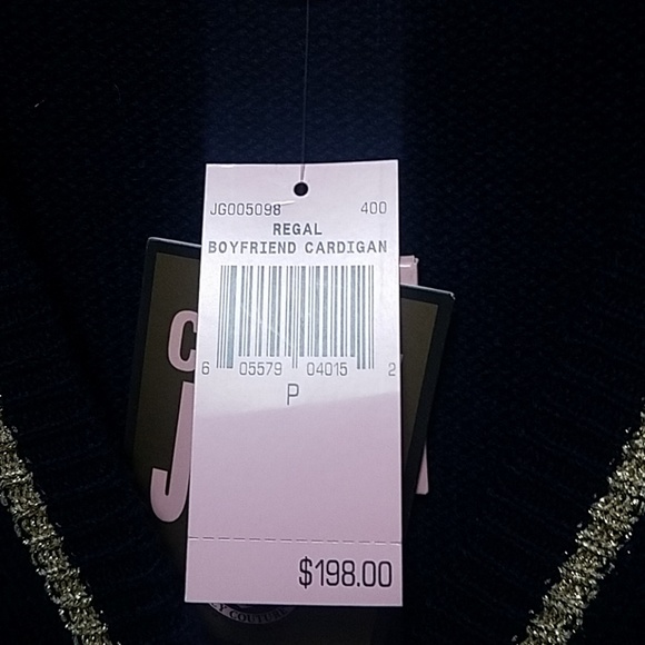 NWT Juicy Couture Regal Boyfriend Blue and Gold Cardigan Size Petite w Pockets - Picture 4 of 8